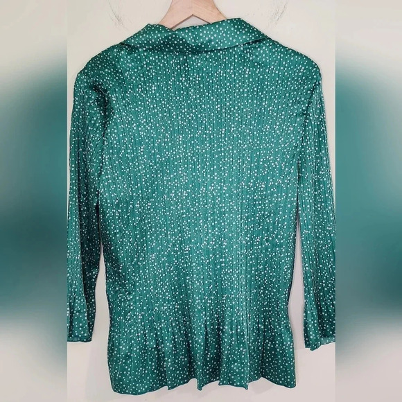 VTG Jaclyn Smith Womens‎ Satin Plisse Top Size Large Green Gray Blouse Retro - Picture 2 of 9